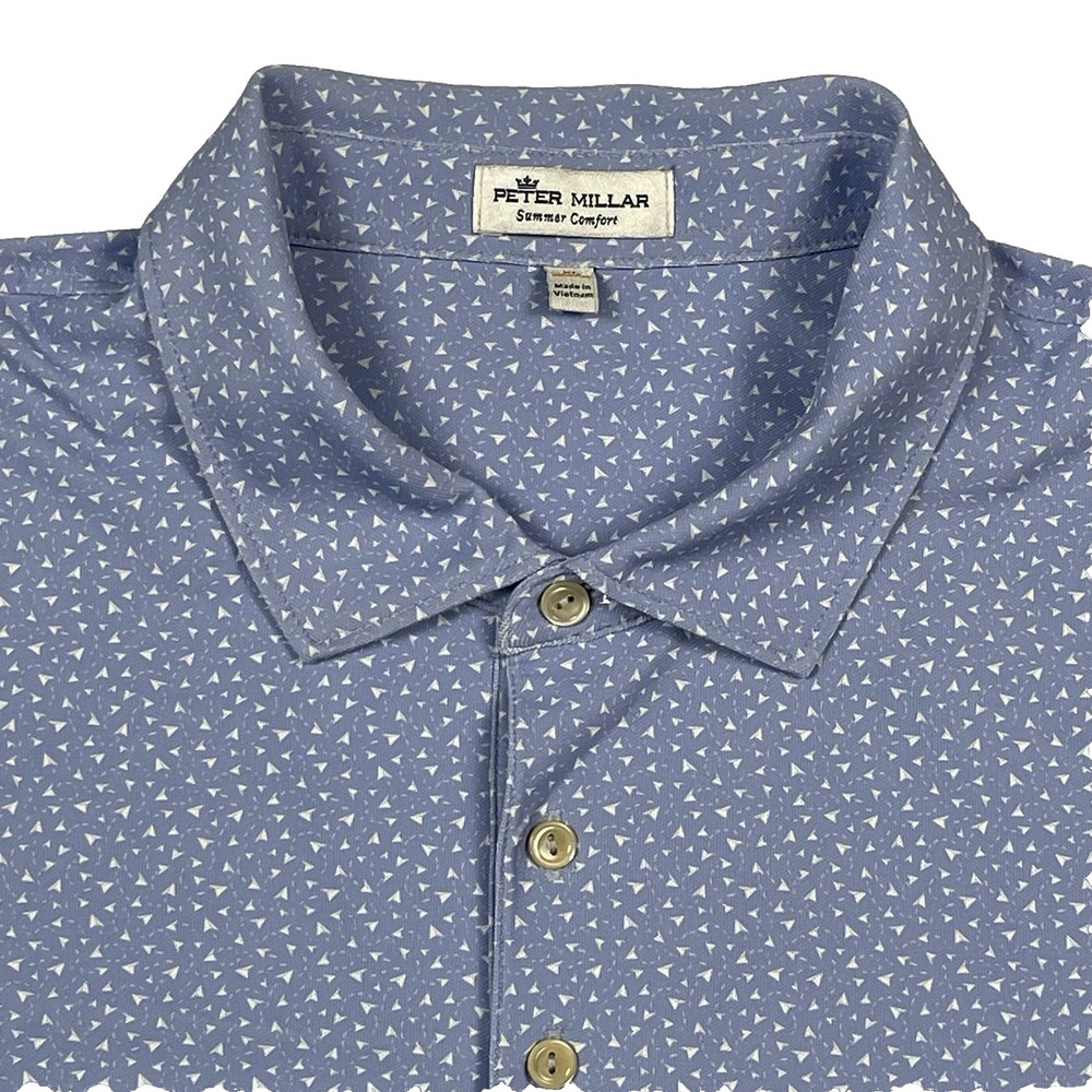 Peter Millar XL Summer Comfort Polo Paper Planes Print Blue Performance Golf EUC